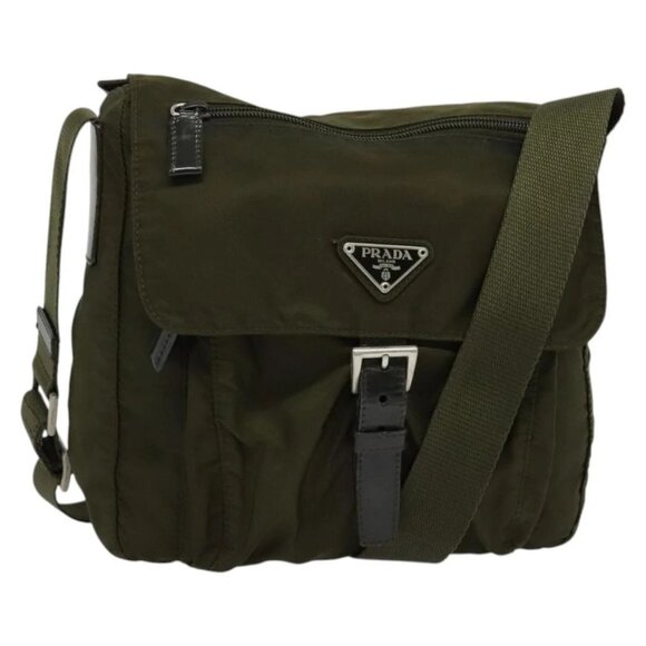 PRADA Shoulder Bag Nylon Khaki Silver Auth 139526 - Picture 1 of 16